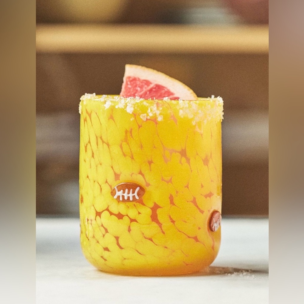 Yellow “confetti” football Patterned Glass. Handblown. Each one unique.